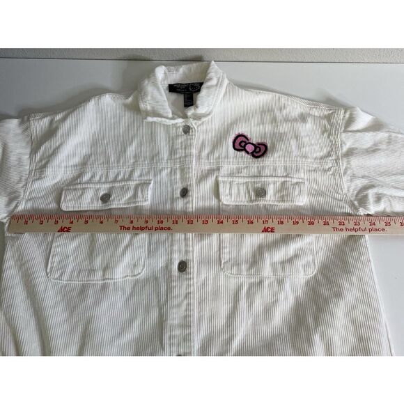 Hello Kitty Size L Corduroy Button Shirt Shacket Wide Wale White Forever 21 - Picture 7 of 9